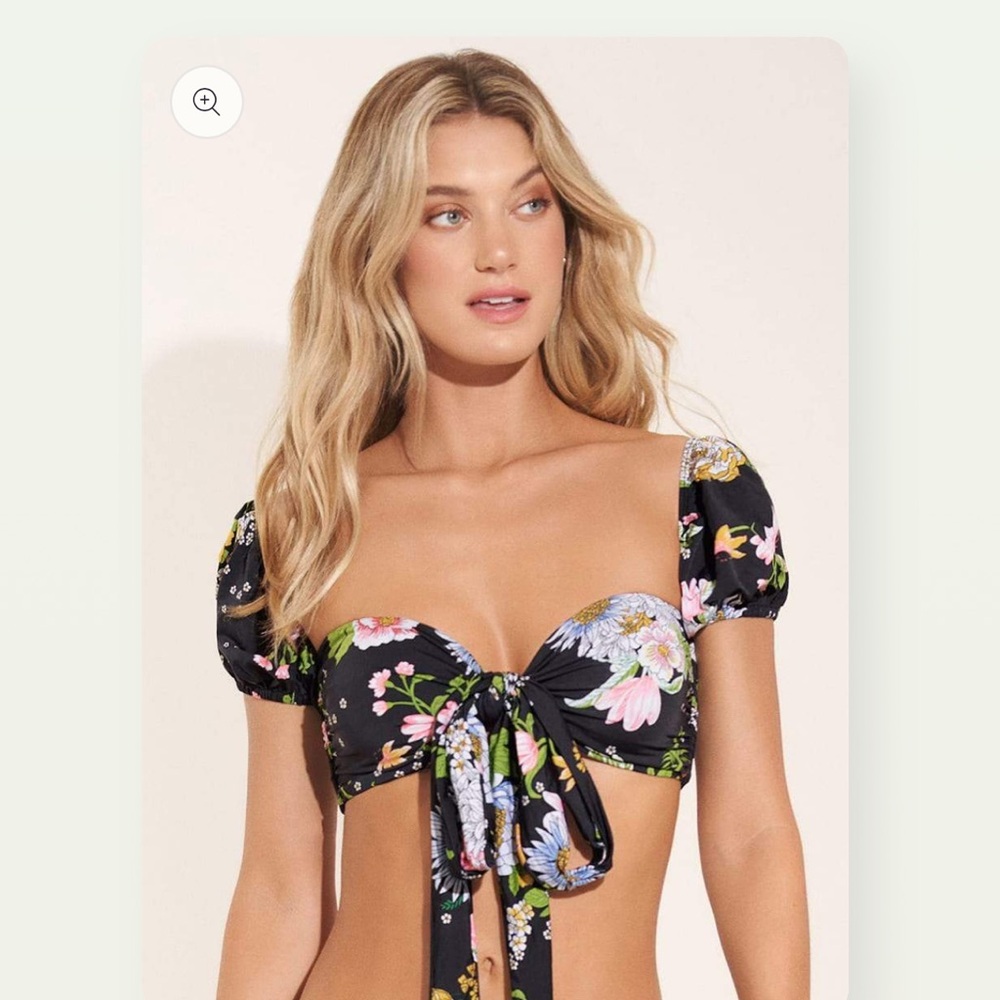 MAAJI Black Bouquet Antonia Puff Sleeve Bikini Top -NWT